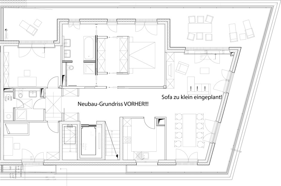 lieblose Planung mit zu klein gezeichneten Möbeln